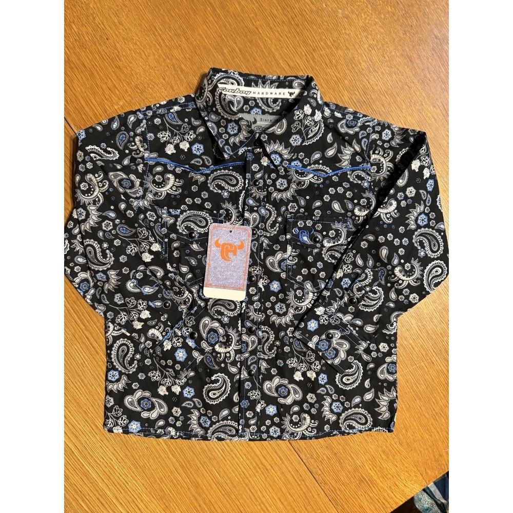 Cowboy Hardware Toddler Western Shirt 3T Black Paisley Snap Pearl Rodeo NWT
